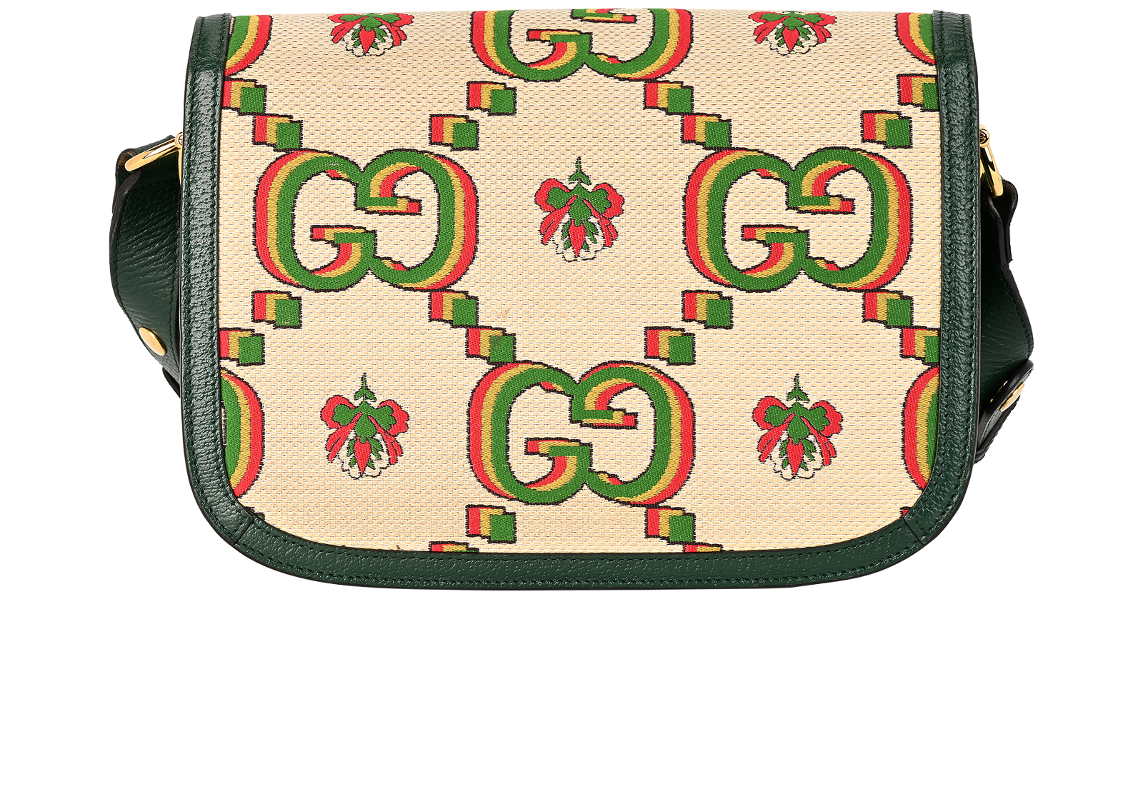 Medium Horsebit 1955, &pound;1,100, Handbags, Beige/Green, Canvas/Leather, Back view